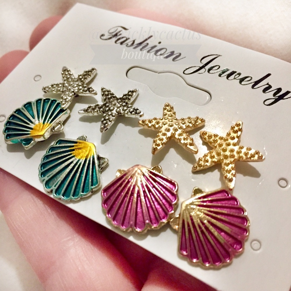 4pk Summer Beach Shell Starfish Earring Set New - Picture 4 of 5